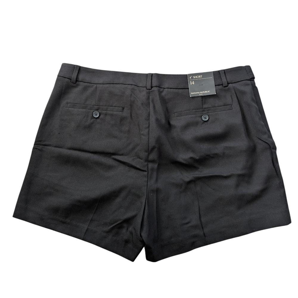 NWT Banana Republic Women's Flat Front Shorts 4" Black Size 14 Belted High Waist - Picture 3 of 8